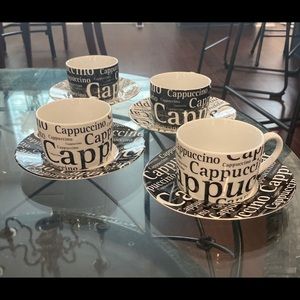 4 New Black and White Konitz Cappuccino Cups and Saucers